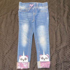 Viggos Blue Dacey Sequin Panda Hem Straight Leg Jeans Girls Size 5T EUC